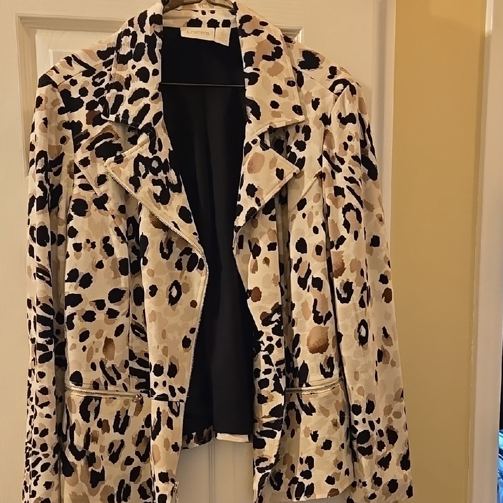 Chico's Cream and Black Animal Print Suit Jacket